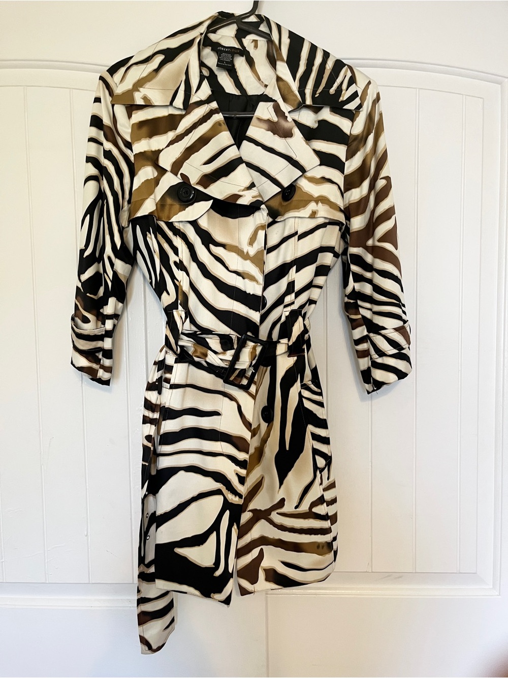 Robert Louis Zebra-Style Print Coat in Black, White & Brown
